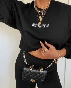 MSLOLA Loungewear Motivated AF Crewneck - Black