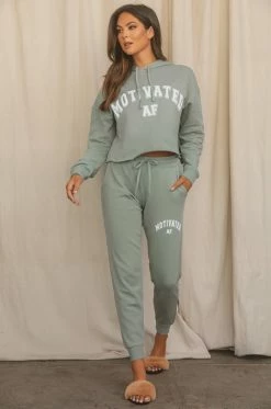 MSLOLA Sweaters Motivated AF Cropped Varsity Hoodie - Sage