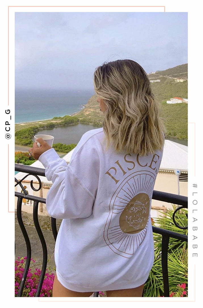 MSLOLA Sweaters Pisces Zodiac Crewneck Sweatshirt - White