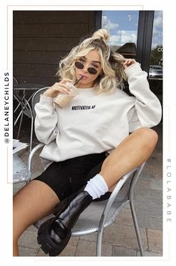 MSLOLA Motivated AF Crewneck - Nude Loungewear