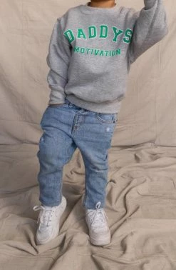 LOLAKID Daddy's Motivation Varsity Kids Crewneck Sweatshirt - Grey Sweaters