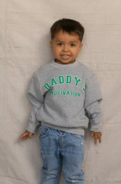 LOLAKID Daddy's Motivation Varsity Kids Crewneck Sweatshirt - Grey Sweaters