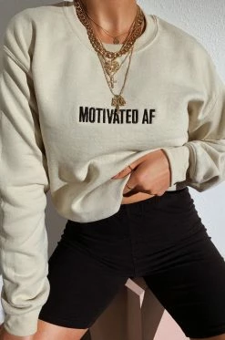 MSLOLA Motivated AF Crewneck - Nude Loungewear