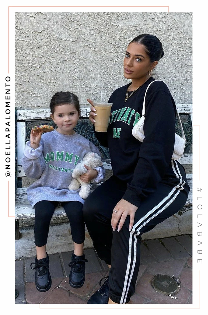 LOLAKID Loungewear Mommy's Motivation Varsity Kids Crewneck Sweatshirt - Grey