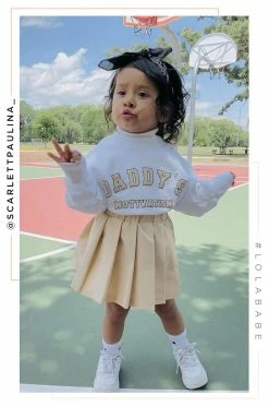 LOLAKID Daddy's Motivation Varsity Kids Crewneck Sweatshirt - White