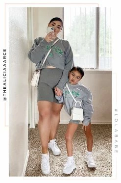 LOLAKID Loungewear Mommy's Motivation Varsity Kids Crewneck Sweatshirt - Grey