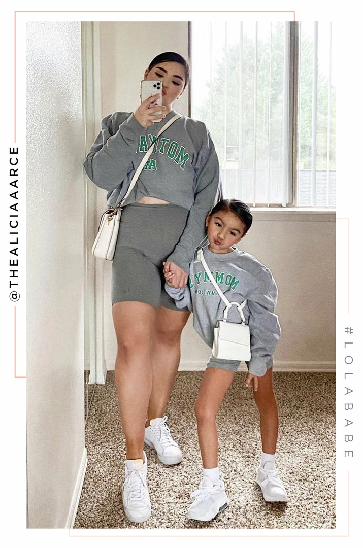 LOLAKID Loungewear Mommy's Motivation Varsity Kids Crewneck Sweatshirt - Grey