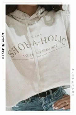 MSLOLA Shoeaholic Cropped Hoodie - Nude Sweaters