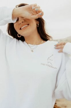 MSLOLA Aquarius Zodiac Crewneck Sweatshirt - White