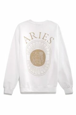 MSLOLA Sweaters Aries Zodiac Crewneck Sweatshirt - White
