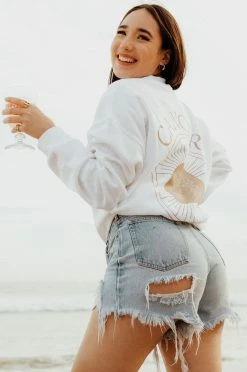 MSLOLA Cancer Zodiac Crewneck Sweatshirt - White