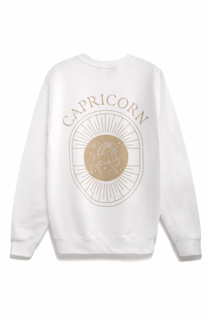 MSLOLA Capricorn Zodiac Crewneck Sweatshirt - White Sweaters