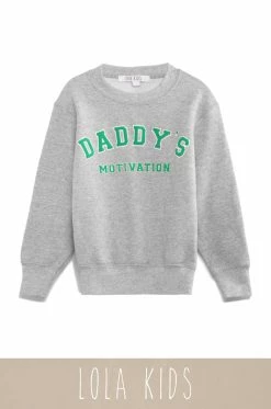 LOLAKID Daddy's Motivation Varsity Kids Crewneck Sweatshirt - Grey Sweaters