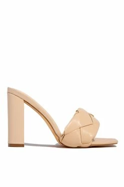 LILIA Shoes Worth The Wait Block High Heel Mules - Nude