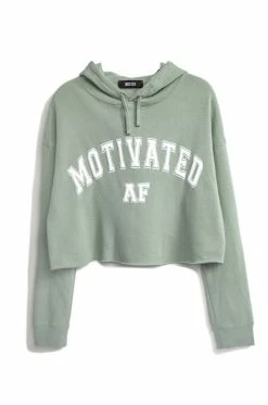 MSLOLA Sweaters Motivated AF Cropped Varsity Hoodie - Sage