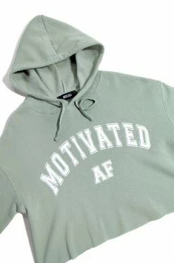 MSLOLA Sweaters Motivated AF Cropped Varsity Hoodie - Sage