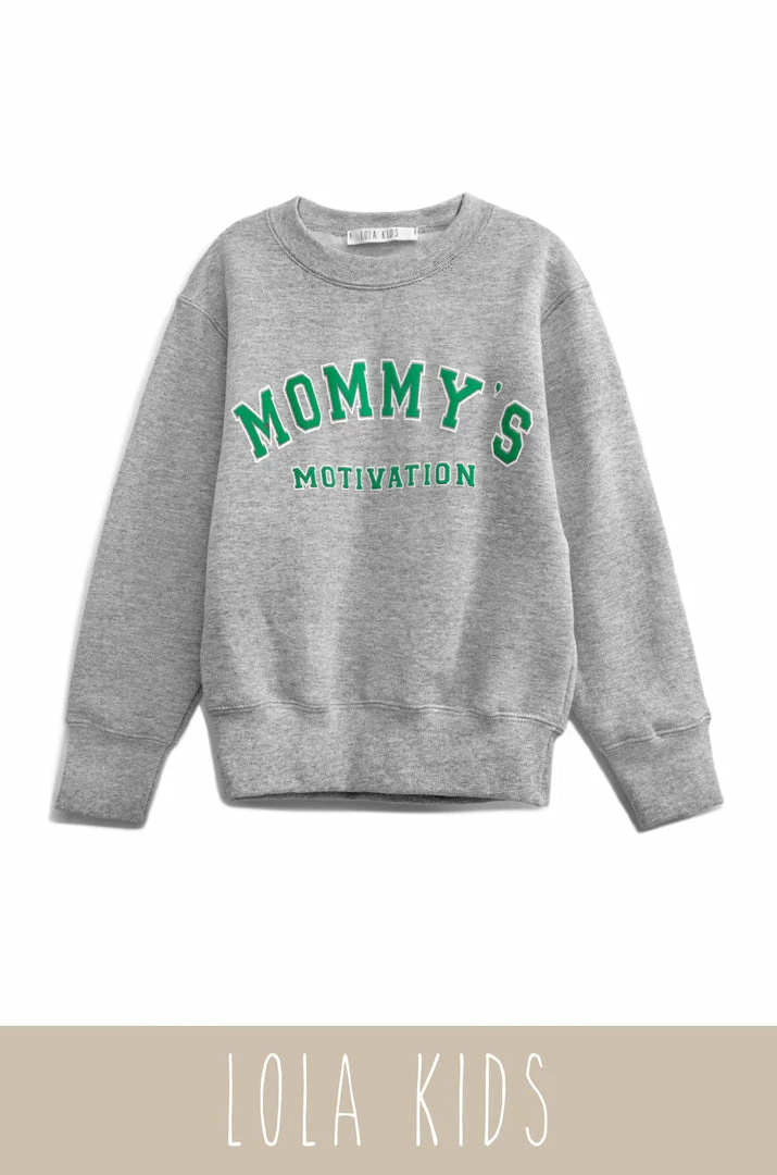 LOLAKID Loungewear Mommy's Motivation Varsity Kids Crewneck Sweatshirt - Grey