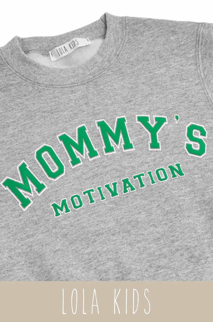 LOLAKID Loungewear Mommy's Motivation Varsity Kids Crewneck Sweatshirt - Grey
