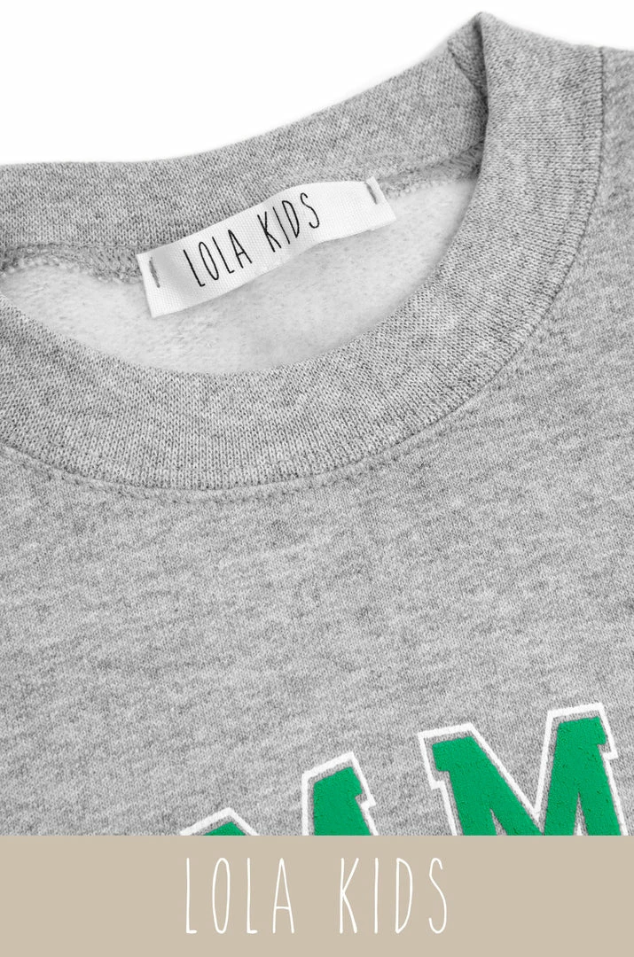 LOLAKID Loungewear Mommy's Motivation Varsity Kids Crewneck Sweatshirt - Grey
