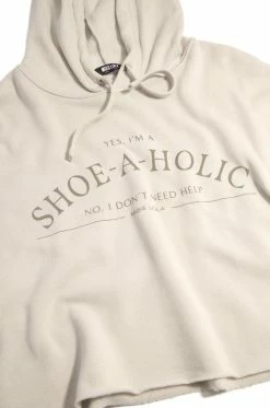 MSLOLA Shoeaholic Cropped Hoodie - Nude Sweaters