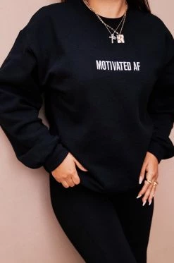 MSLOLA Loungewear Motivated AF Crewneck - Black