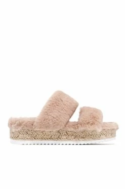 SODA Cozy Friday Faux-Fur Sandal - Nude