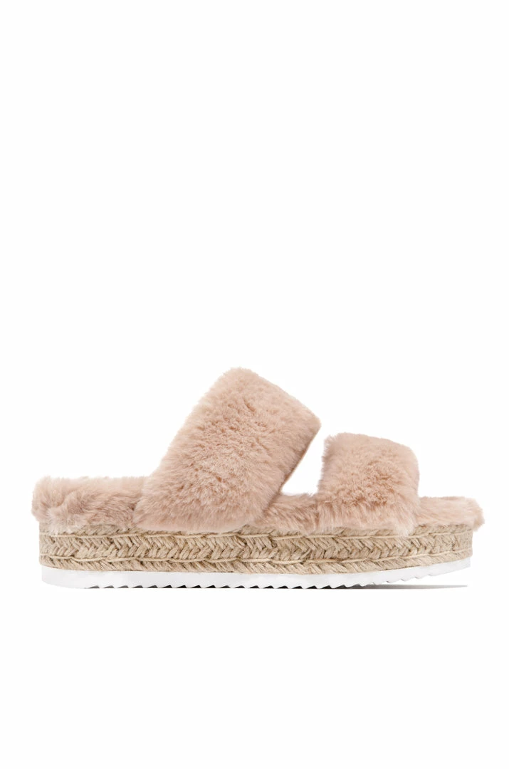 SODA Cozy Friday Faux-Fur Sandal - Nude