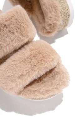 SODA Cozy Friday Faux-Fur Sandal - Nude