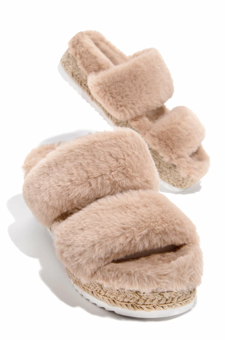 SODA Cozy Friday Faux-Fur Sandal - Nude