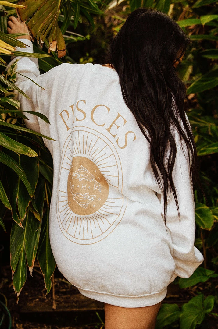MSLOLA Sweaters Pisces Zodiac Crewneck Sweatshirt - White