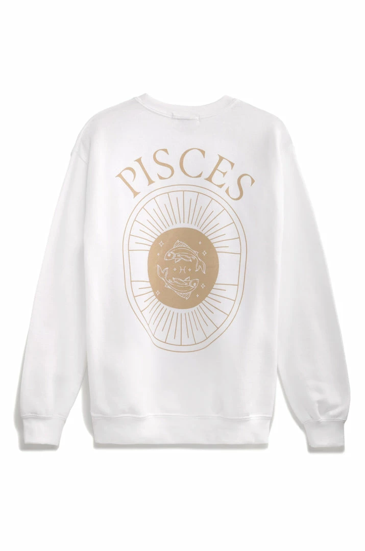 MSLOLA Sweaters Pisces Zodiac Crewneck Sweatshirt - White