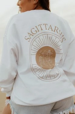 MSLOLA Sagittarius Zodiac Crewneck Sweatshirt - White Sweaters