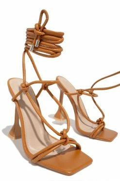 PZLE Vacay Night Lace Up Heels - Tan