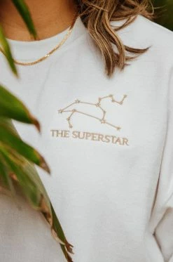 MSLOLA Leo Zodiac Crewneck Sweatshirt - White Sweaters