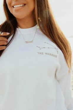 MSLOLA Sweaters Aries Zodiac Crewneck Sweatshirt - White